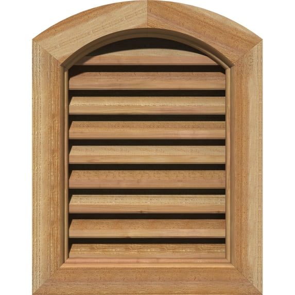 12"W x 30"H Arch Top Gable Vent (17"W x 35"H Frame Size): Unfinished, Functional, Rough Sawn Western Red Cedar Gable Vent w/ Brick Mould Face Frame