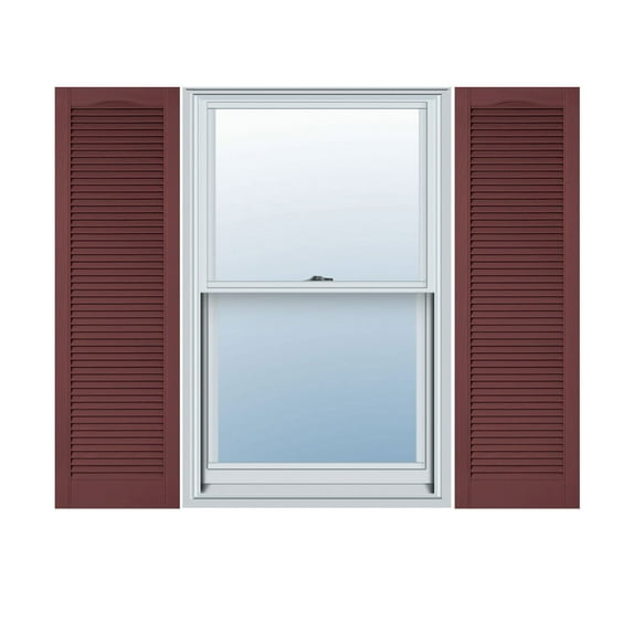 12"W x 30"H Lifetime Vinyl, Custom Cathedral Top All Louver, Open Louver Shutters, w/Shutter-Loks (Per Pair), Wineberry