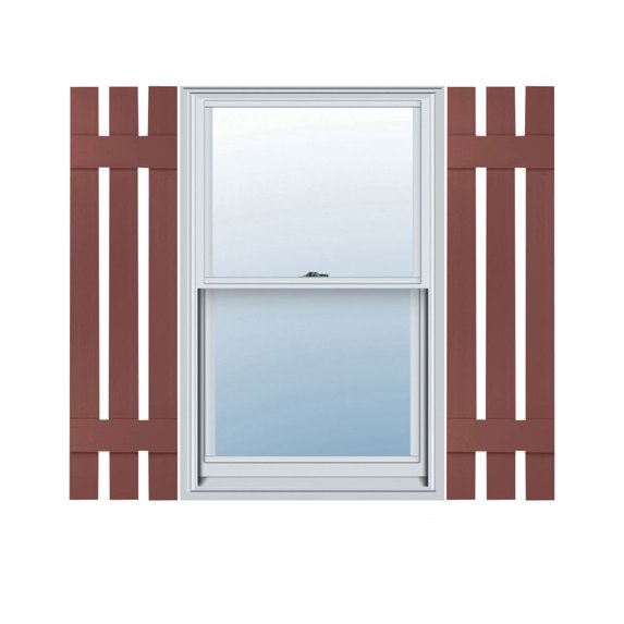 12"W x 30"H Lifetime Vinyl, Custom Three Board Spaced (2 Batten), Board-n-Batten Shutters, Burgundy Red