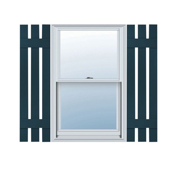 12"W x 30"H Lifetime Vinyl, Custom Three Board Spaced (2 Batten), Board-n-Batten Shutters, w/Shutter-Loks (Per Pair), Midnight Blue