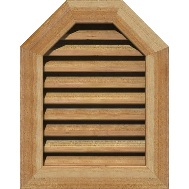 12"W x 30"H Octagonal Top Gable Vent (17"W x 35"H Frame Size): Unfinished, Functional, Rough Sawn Western Red Cedar Gable Vent w/ 1" x 4" Flat Trim Frame