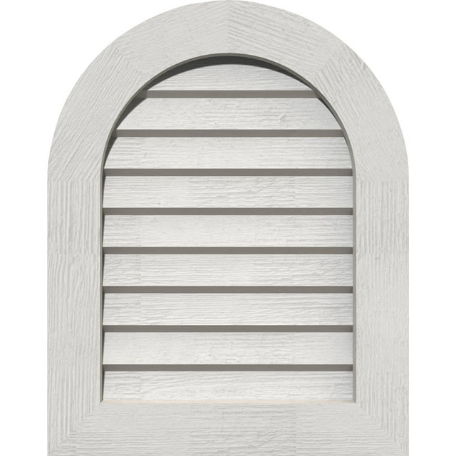 12"W x 30"H Round Top Gable Vent (17"W x 35"H Frame Size): Primed, Non-Functional, Rough Sawn Western Red Cedar Gable Vent w/ Decorative Face Frame