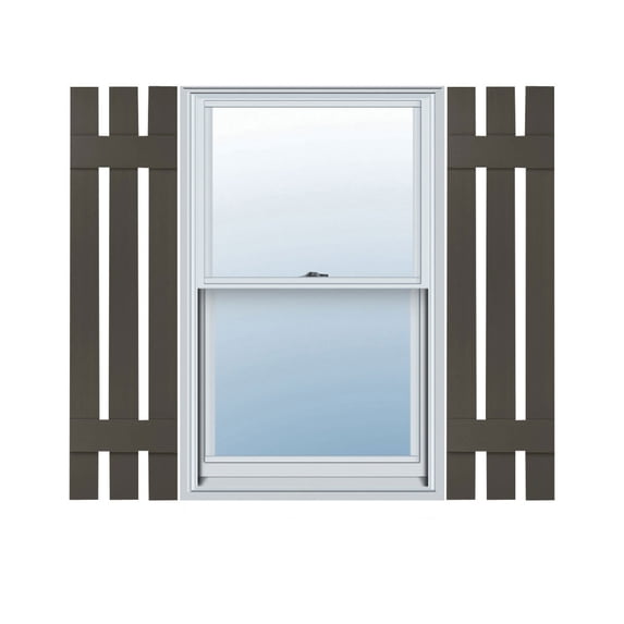 12"W x 31"H Lifetime Vinyl, Standard Three Board Spaced, Board-n-Batten Shutters, w/Installation Shutter-Lok's & Matching Screws (Per Pair), Musket Brown