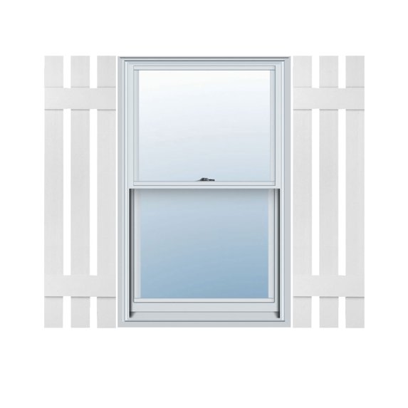 12"W x 31"H Mid-America Vinyl, Standard Size Three Board Spaced Shutters, w/Installation Shutter-Lok's & Matching Screws, 117 - Bright White