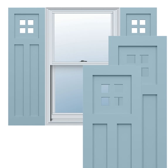 12"W x 31"H True Fit PVC San Antonio Mission Style Fixed Mount Shutters, Peaceful Blue (Per Pair - Hardware Not Included)