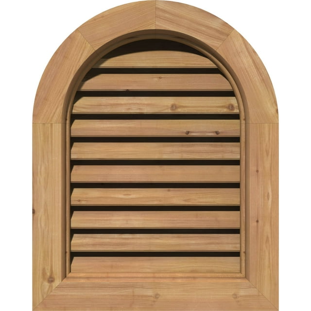12"W x 32"H Round Top Gable Vent (17"W x 37"H Frame Size): Unfinished, Functional, Smooth Western Red Cedar Gable Vent w/ Brick Mould Face Frame