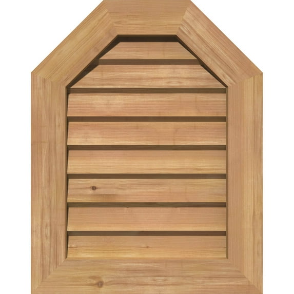 12"W x 34"H Octagonal Top Gable Vent (17"W x 39"H Frame Size): Unfinished, Non-Functional, Smooth Western Red Cedar Gable Vent w/ Decorative Face Frame