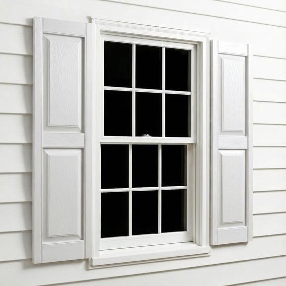 12"W x 35"H EverColor Raised Panel Shutters, w/Installation Shutter-Lok's & Matching Screws (Per Pair), White