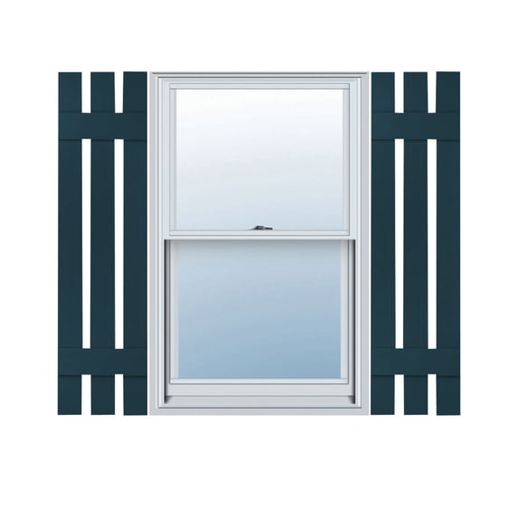 12"W x 35"H Lifetime Vinyl, Custom Three Board Spaced (2 Batten), Board-n-Batten Shutters, w/Shutter-Loks (Per Pair), Midnight Blue