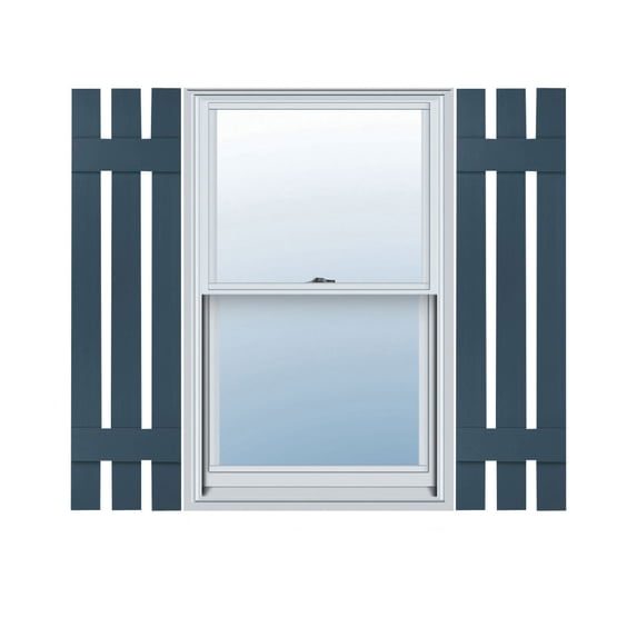 12"W x 35"H Lifetime Vinyl, Standard Three Board Spaced, Board-n-Batten Shutters, w/Installation Shutter-Lok's & Matching Screws (Per Pair), Classic Blue