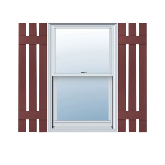 12"W x 35"H Lifetime Vinyl, Standard Three Board Spaced, Board-n-Batten Shutters, w/Installation Shutter-Lok's & Matching Screws (Per Pair), Wineberry
