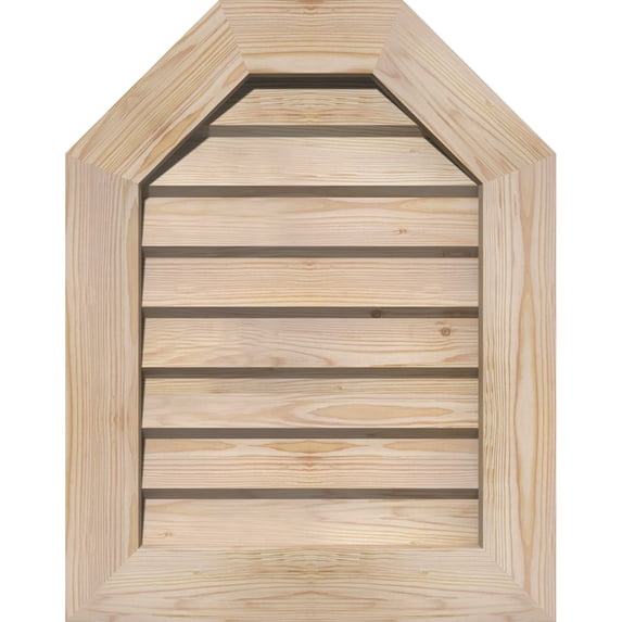 12"W x 36"H Octagonal Top Gable Vent (17"W x 41"H Frame Size): Unfinished, Non-Functional, Smooth Pine Gable Vent w/ Decorative Face Frame