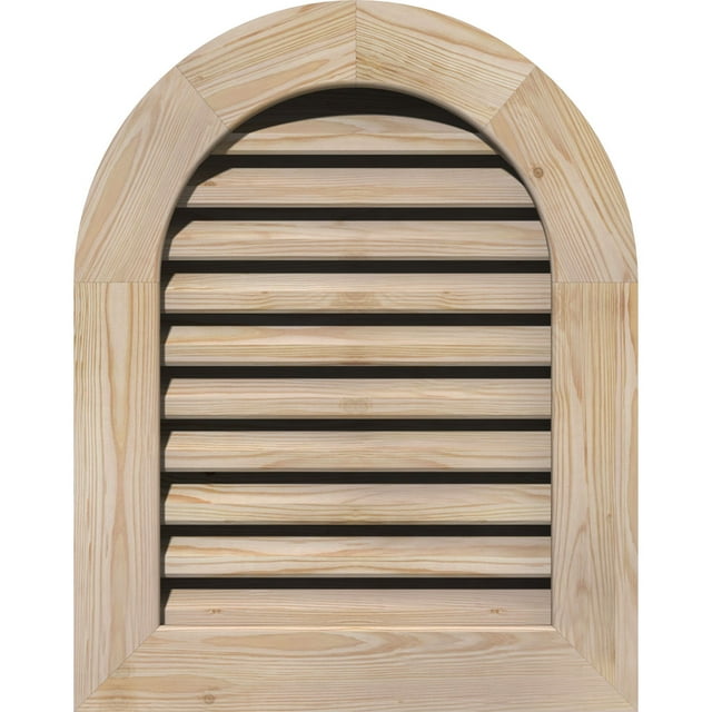 12"W x 36"H Round Top Gable Vent (17"W x 41"H Frame Size): Unfinished, Functional, Smooth Pine Gable Vent w/ 1" x 4" Flat Trim Frame