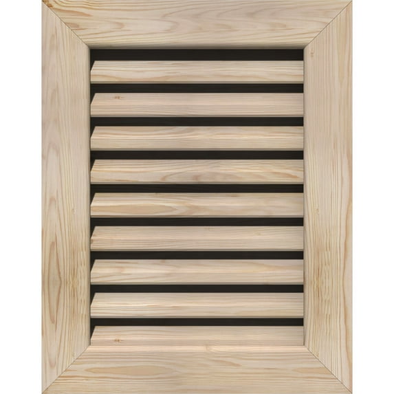 12"W x 36"H Vertical Gable Vent (17"W x 41"H Frame Size): Unfinished, Functional, Smooth Pine Gable Vent w/ 1" x 4" Flat Trim Frame
