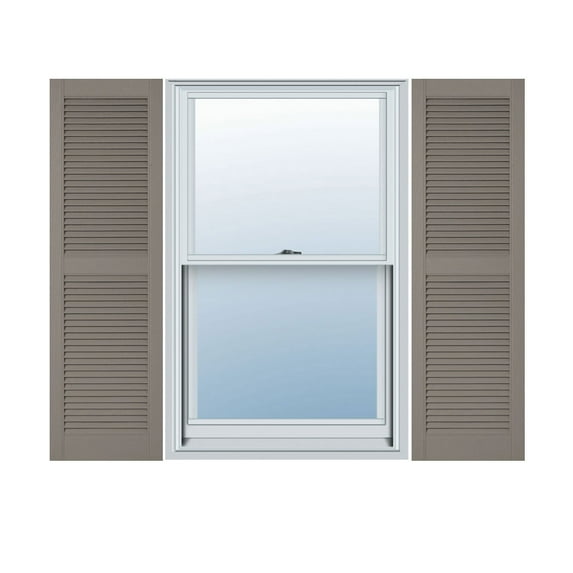 12"W x 37"H Lifetime Vinyl, Custom Straight Top Center Mullion, Open Louver Shutters, Clay