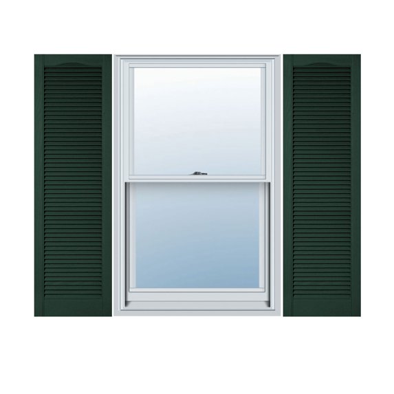 12"W x 38"H Lifetime Vinyl, Custom Cathedral Top All Louver, Open Louver Shutters, w/Shutter-Loks (Per Pair), Midnight Green