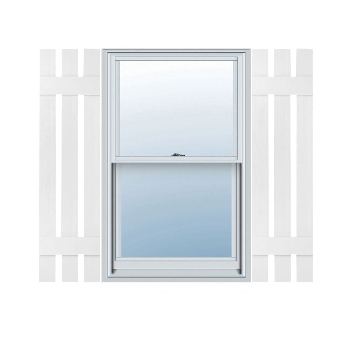 12"W x 38"H Lifetime Vinyl, TailorMade Three Board Spaced (2 Batten), Board-n-Batten Shutters, Bright White