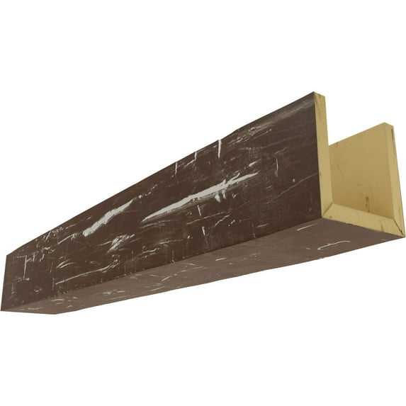 12"W x 4"H x 14'L 3-Sided (U-beam) Hand Hewn Endurathane Faux Wood Ceiling Beam, Vintage Mahogany