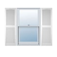 thumbnail image 1 of 12"W x 40"H Lifetime Vinyl, TailorMade Cathedral Top Center Mullion, Open Louver Shutters, w/Shutter-Loks (Per Pair), Bright White, 1 of 15