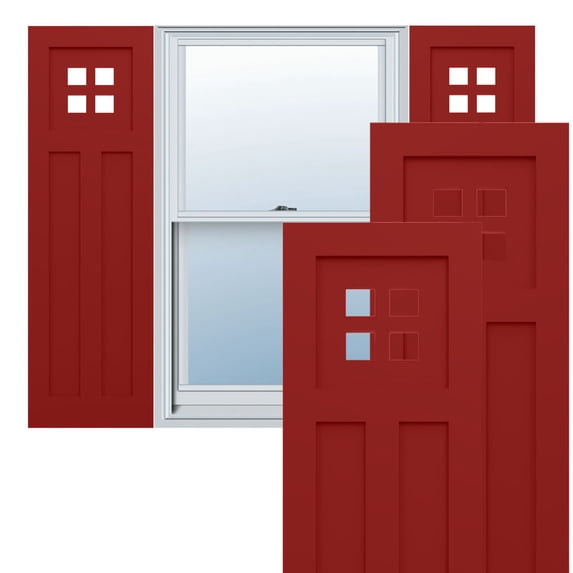 12"W x 41"H True Fit PVC San Antonio Mission Style Fixed Mount Shutters, Fire Red (Per Pair - Hardware Not Included)
