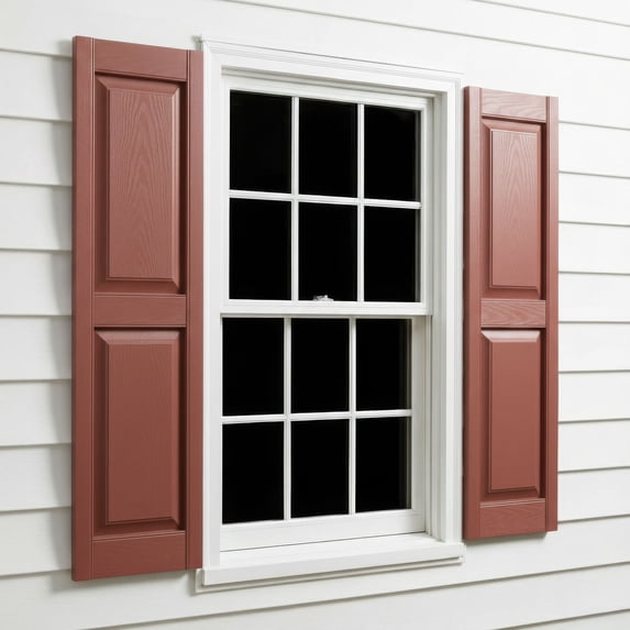 12"W x 43"H EverColor Raised Panel Exterior Vinyl Shutters, w/Installation Shutter-Lok's & Matching Screws (Per Pair), Burgundy Red