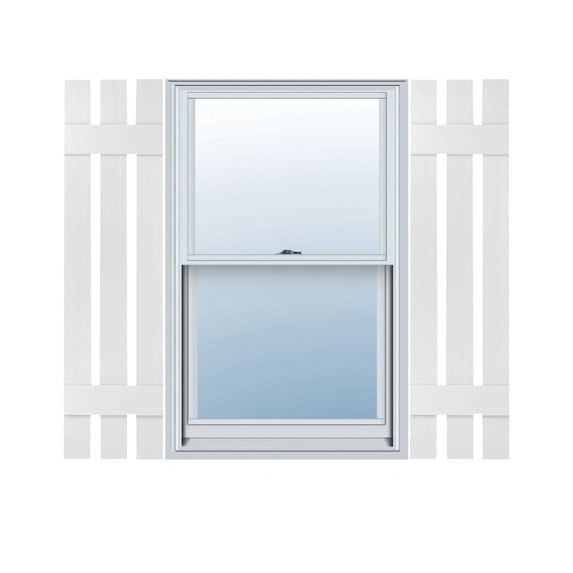 12"W x 44"H Lifetime Vinyl, TailorMade Three Board Spaced (2 Batten), Board-n-Batten Shutters, w/Shutter-Loks (Per Pair), White