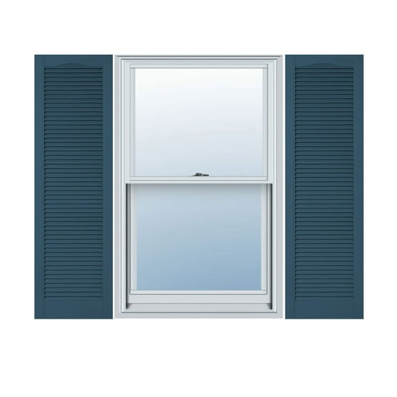 12"W x 50"H Lifetime Vinyl, Custom Cathedral Top All Louver, Open Louver Shutters, w/Shutter-Loks (Per Pair), Classic Blue