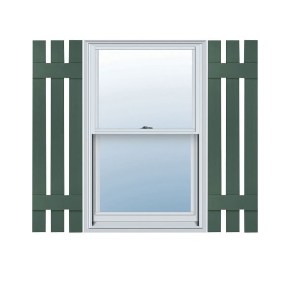 12"W x 51"H Lifetime Vinyl, Standard Three Board Spaced, Board-n-Batten Shutters, w/Installation Shutter-Lok's & Matching Screws (Per Pair), Forest Green