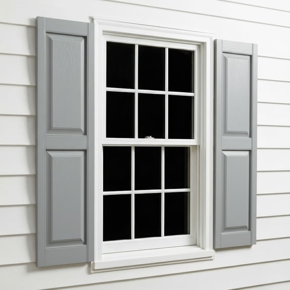 12"W x 55"H EverColor Raised Panel Shutters, w/Installation Shutter-Lok's & Matching Screws (Per Pair), Platinum