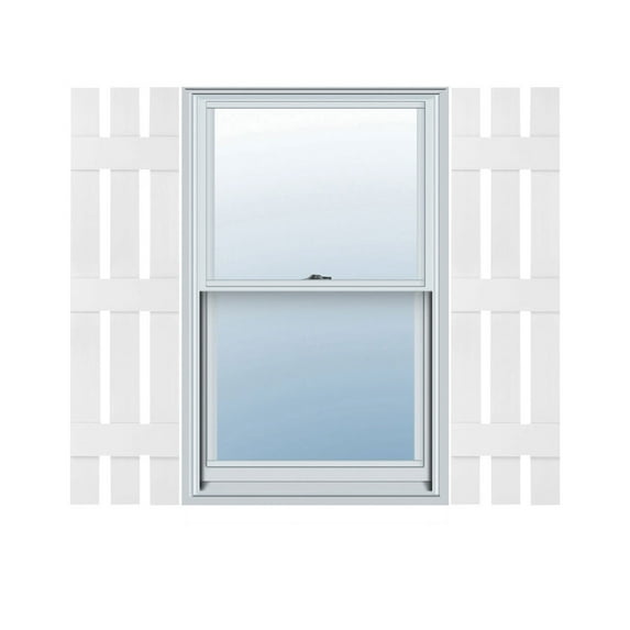 12"W x 56"H Lifetime Vinyl, Custom Three Board Spaced (3 Batten), Board-n-Batten Shutters, Bright White