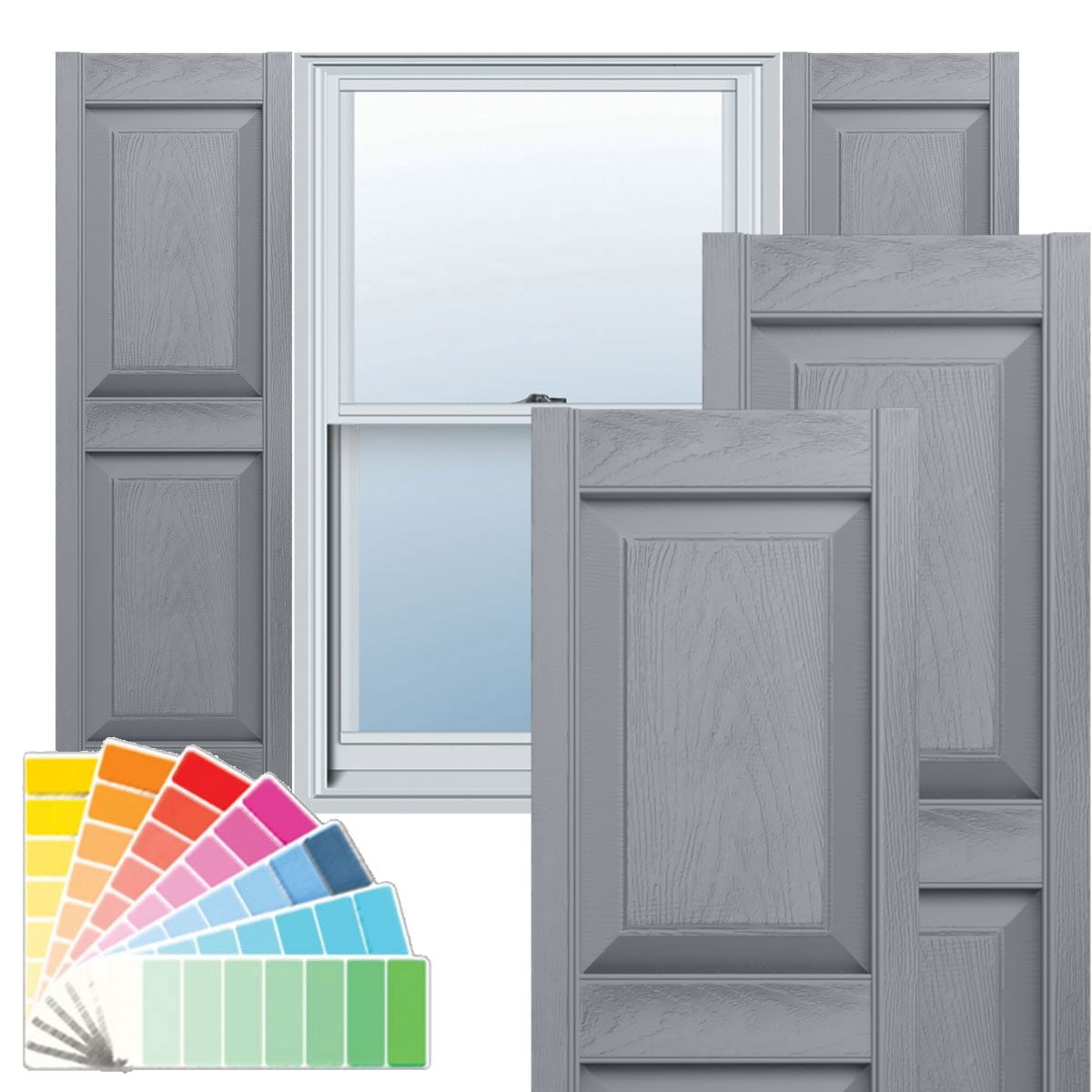 12"W x 57"H Gray Vinyl Raised Panel Shutters, Paintable