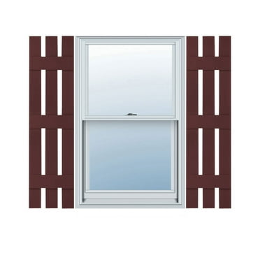 12"W x 59"H Lifetime Vinyl, Standard Three Board Spaced, Board-n-Batten Shutters, w/Installation Shutter-Lok's & Matching Screws (Per Pair), Bordeaux