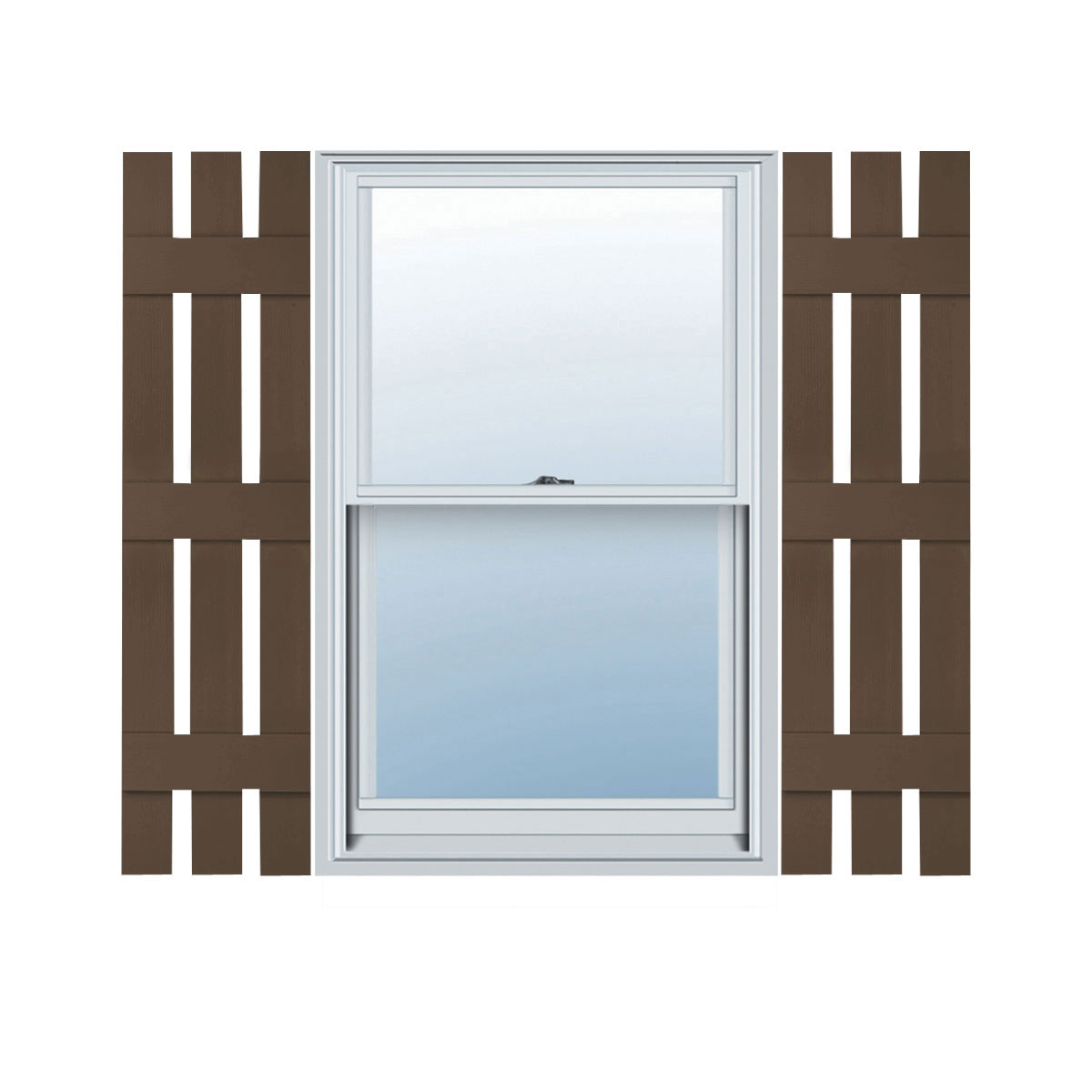 12"W x 62"H Lifetime Vinyl, TailorMade Three Board Spaced (3 Batten), Board-n-Batten Shutters, Federal Brown