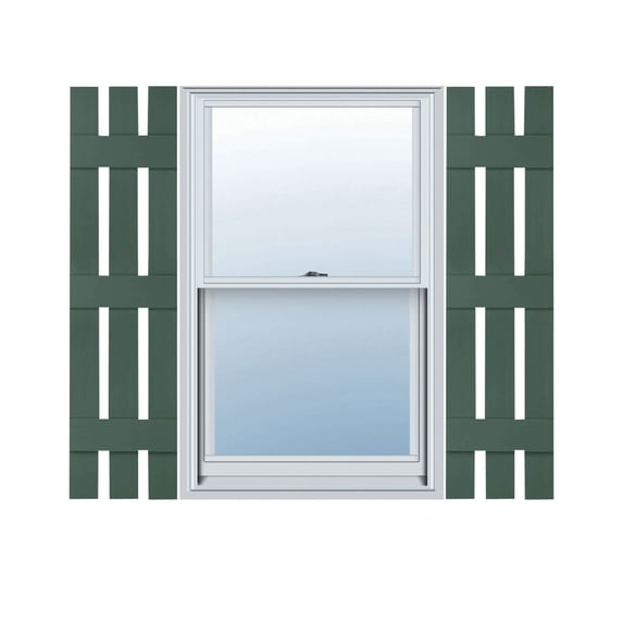 12"W x 63"H Lifetime Vinyl, Standard Three Board Spaced, Board-n-Batten Shutters, w/Installation Shutter-Lok's & Matching Screws (Per Pair), Forest Green