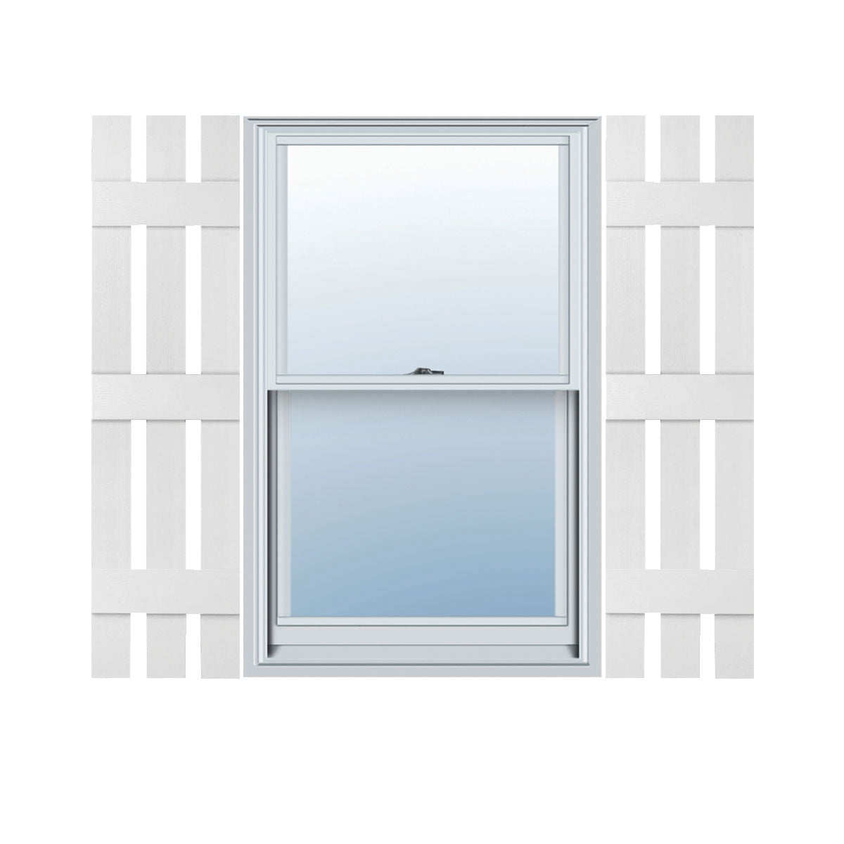 12"W x 63"H Mid-America Vinyl, Standard Size Three Board Spaced Shutters, w/Installation Shutter-Lok's & Matching Screws, 117 - Bright White