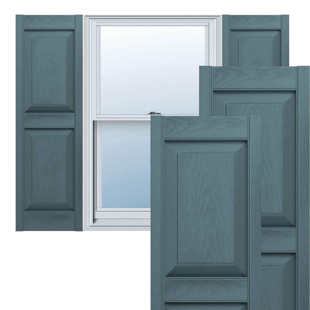 12"W x 63"H Mid-America Vinyl, Standard Size Williamsburg Double Panel Shutters, w/Installation Shutter-Lok's & Matching Screws, 004 - Wedgewood Blue