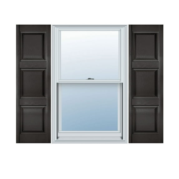 12"W x 68"H Lifetime Vinyl, Custom Three Equal Panel, Raised Panel Shutters, w/Shutter-Loks (Per Pair), Musket Brown