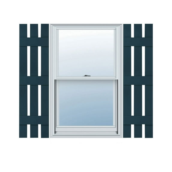 12"W x 69"H Lifetime Vinyl, Custom Three Board Spaced (3 Batten), Board-n-Batten Shutters, w/Shutter-Loks (Per Pair), Midnight Blue