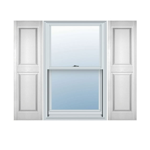12"W x 69"H Lifetime Vinyl, Custom Two Equal Panels, Raised Panel Shutters, w/Shutter-Loks (Per Pair), Bright White