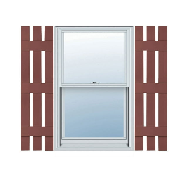 12"W x 70"H Lifetime Vinyl, TailorMade Three Board Spaced (3 Batten), Board-n-Batten Shutters, w/Shutter-Loks (Per Pair), Burgundy Red