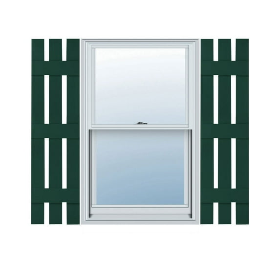 12"W x 71"H Lifetime Vinyl, Standard Three Board Spaced, Board-n-Batten Shutters, w/Installation Shutter-Lok's & Matching Screws (Per Pair), Midnight Green
