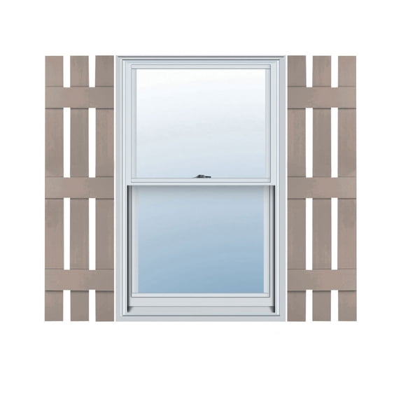 12"W x 75"H Lifetime Vinyl, Standard Three Board Spaced, Board-n-Batten Shutters, w/Installation Shutter-Lok's & Matching Screws (Per Pair), Clay