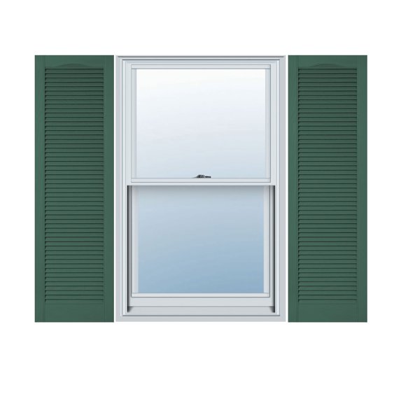 12"W x 76"H Lifetime Vinyl, Custom Cathedral Top All Louver, Open Louver Shutters, w/Shutter-Loks (Per Pair), Forest Green