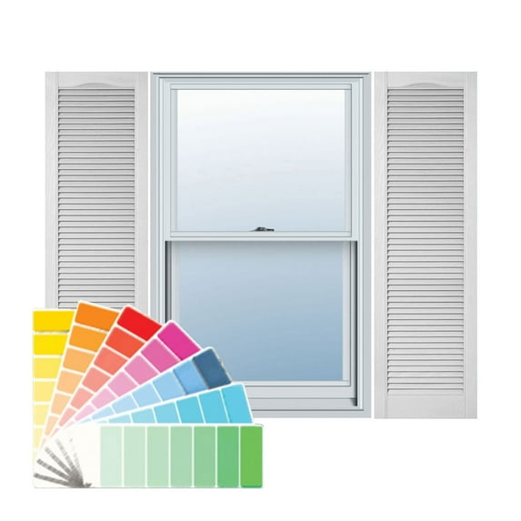 12"W x 76"H Lifetime Vinyl, Custom Cathedral Top All Louver, Open Louver Shutters, w/Shutter-Loks (Per Pair), Paintable