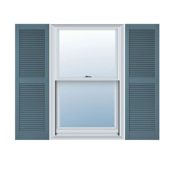 12"W x 76"H Lifetime Vinyl, Custom Straight Top Center Mullion, Open Louver Shutters, Wedgewood Blue