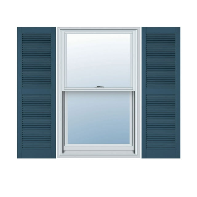 12"W x 76"H Lifetime Vinyl, Custom Straight Top Center Mullion, Open Louver Shutters, w/Shutter-Loks (Per Pair), Classic Blue