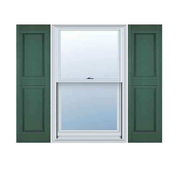12"W x 76"H Lifetime Vinyl, Custom Two Equal Panels, Raised Panel Shutters, Forest Green