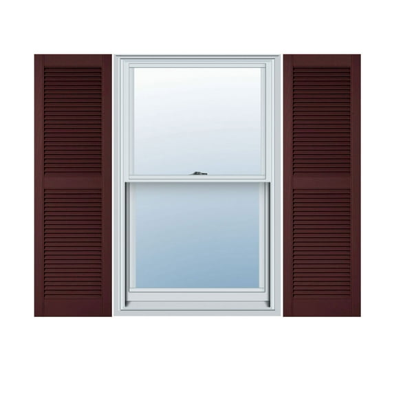 12"W x 77"H Lifetime Vinyl, Custom Straight Top Center Mullion, Open Louver Shutters, w/Shutter-Loks (Per Pair), Bordeaux