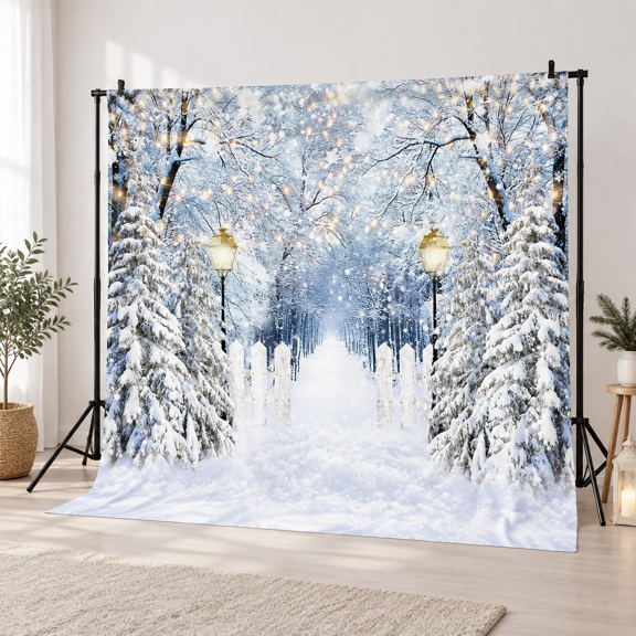 12' (W) x 8' (H) Winter White Snowy Forest Polyester Photo Studio Background