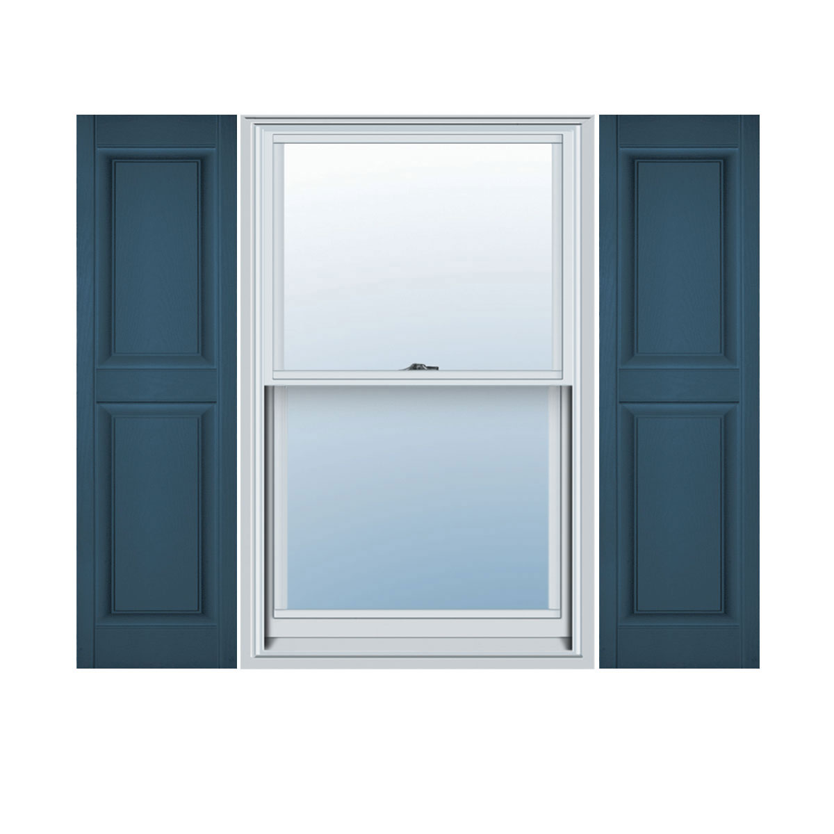 12"W x 80"H Lifetime Vinyl, Standard Two Equal Panels, Raised Panel Shutters, w/Installation Shutter-Lok's & Matching Screws (Per Pair), Classic Blue